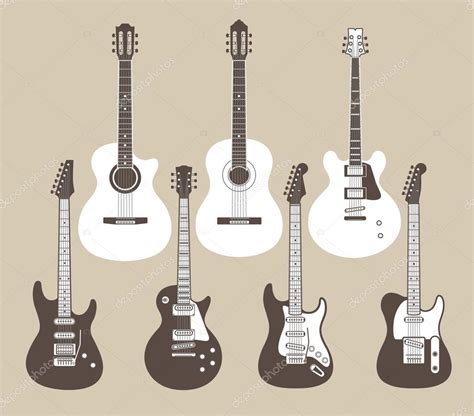 Vector siluetas de guitarras eléctrica y acústica Vector de stock