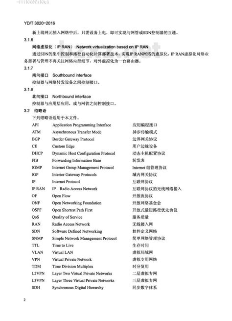 YD T 3020 2016标准免费下载 YD T 3020 2016 基于 SDN 的 IP RAN 网络技术要求 标准下载网