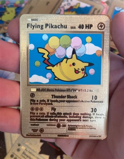 Flying Pikachu Custom Rare Pokemon Card Gold Metal Ex Gx Vmax Etsy