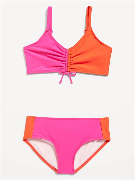 Color Block Cinch Tie Bikini Swim Set For Girls Old Navy