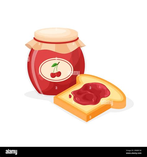 Toast Bread And Jar Of Cherry Jam Sweet Cherries Sandwich Vector