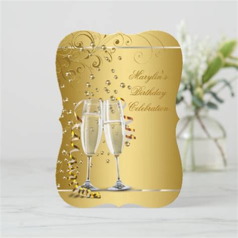 Elegant Gold Champagne Birthday Party Invitation Zazzle