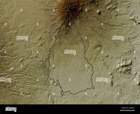 Kirinyaga, county of Kenya. Elevation map colored in wiki style with lakes and rivers Stock ...