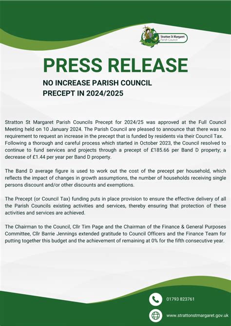 Press Release No Increase In Parish Council Precept In