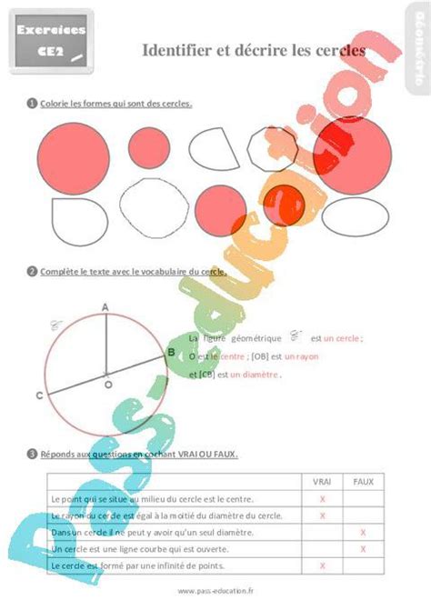 Identifier Et D Crire Les Cercles Au Ce Exercices R Visions Pdf