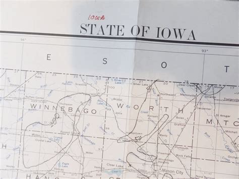 Large Vintage State Of Iowa Map Topographic Map Topography Map Etsy