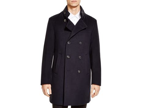 Armani Wool Cashmere Double Breasted Overcoat In Blue For Men Notte