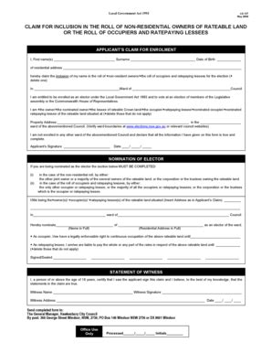 Fillable Online Hawkesbury Nsw Gov Non Residential Roll Form Template