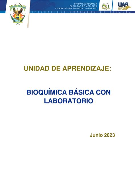 Bioquimica Basica CON Laboratorio UNIDAD DE APRENDIZAJE Junio 2023