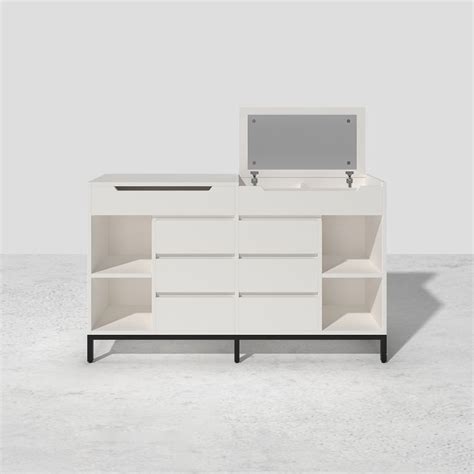 Drawer Mm Modern White Double Dresser Wide Cabinet With Flip Top