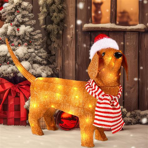 Amazon.com: Gisafai Christmas Lighted Dachshund Wiener Dog 2.3ft Christmas Tinsel Wiener Dog