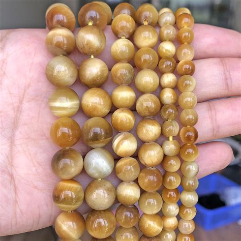 A Natural Stone Beads Yellow Tiger Eye Round Loose Beads For Jewelry