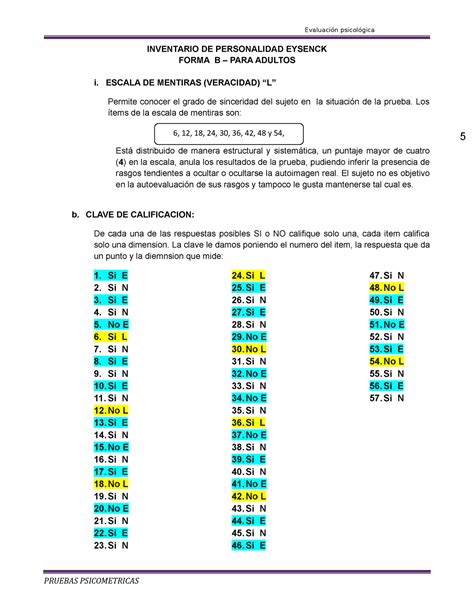 Anexo Test De Personalidad De Eysenck