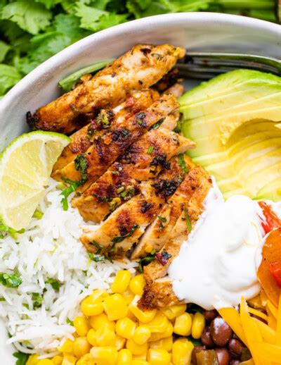 Cilantro Lime Chicken Burrito Bowls Gimme Delicious