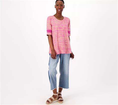 LOGO By Lori Goldstein Beach To Street Printed Slub Knit Top QVC