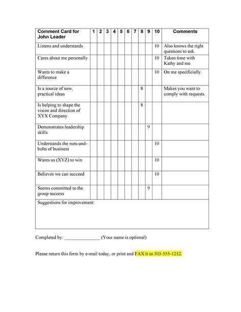 50 Printable Comment Card & Feedback Form Templates ᐅ TemplateLab