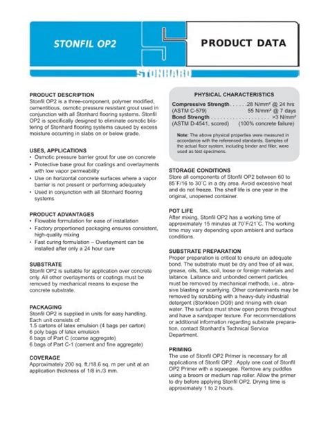 Stonfil OP2 Pdf StonCor Europe