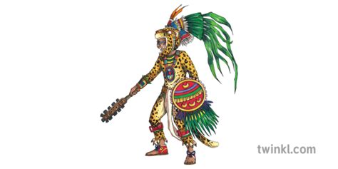 Aztec Jaguar Warrior Macuahuitl and Chimalli Shield KS2 Illustration