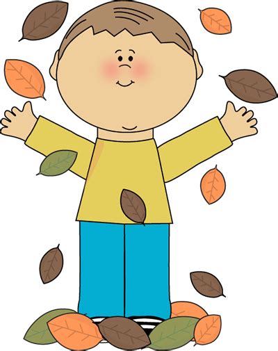 Boy Playing in Leaves Clip Art - Boy Playing in Leaves Image