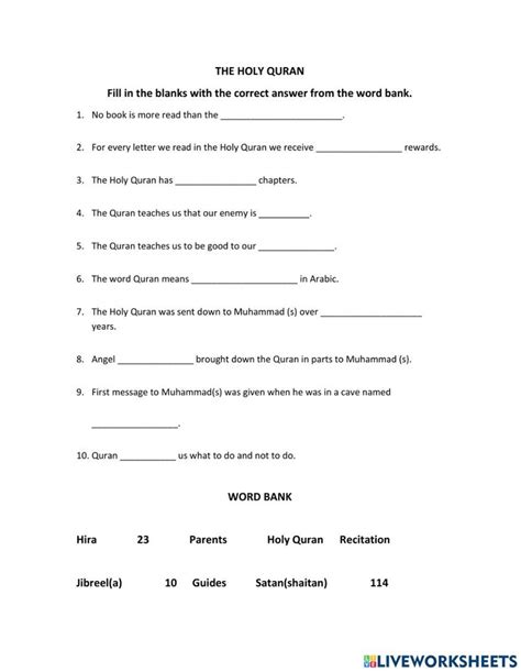 Quran Facts Online Worksheet For KG 3rd Grade You Can Do The