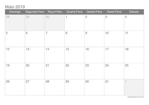 Calendário Maio 2019 Para Imprimir Icalendá