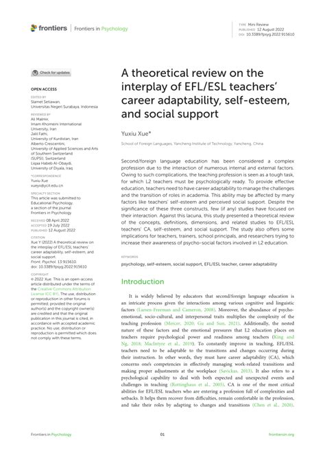 Pdf A Theoretical Review On The Interplay Of Eflesl Teachers Career