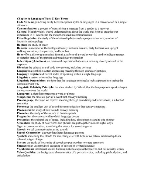 ANTH 2301 Chapter 4 Key Terms Chapter 4 Language Week 3 Key Terms