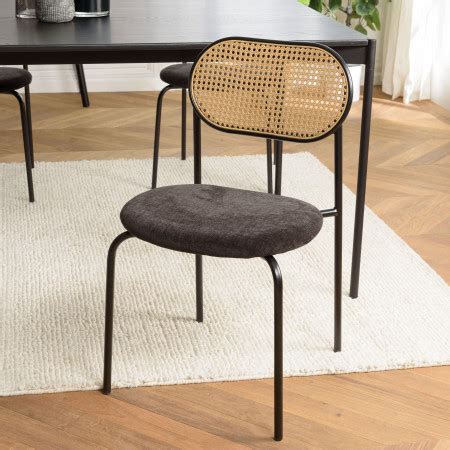 Lea Lot De Chaises Assise Tissu Noir Dossier Effet Cannage Et M Tal