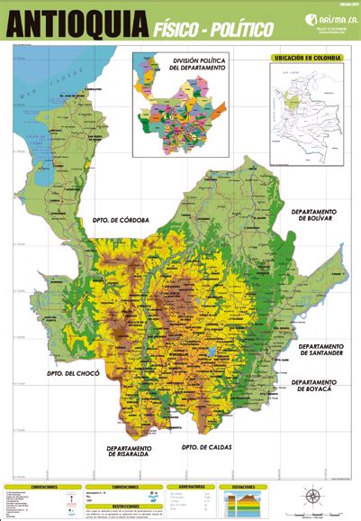 Mapa del Departamento de Antioquia Impreso en Tela Pvc tipo Poliéster