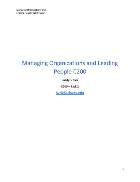 Managing Organizations And Leading People C Task Leading People