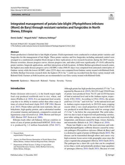 Pdf Integrated Management Of Potato Late Blight Phytophthora