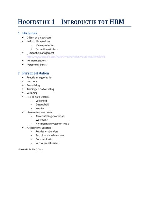 Uitgebreide Samenvatting Van Het Vak HRM HOOFDSTUK 1 INTRODUCTIE TOT