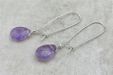 Amethyst Crystal Earrings 925 Sterling Silver Simple Long - Etsy