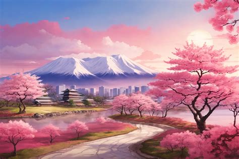 Japanese Cherry Blossom Trees Wallpaper Graphic by Forhadx5 · Creative ...