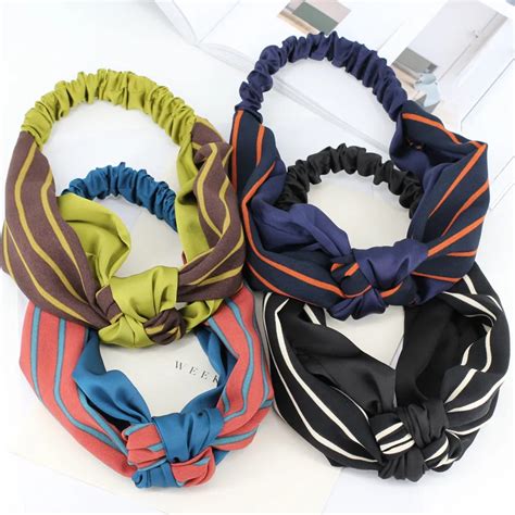 4pcslot Two Color Striped Elastic Headbands For Girls Stripes Knotted Hair Bands Stretchy