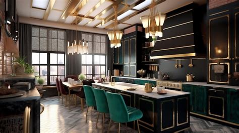 Premium Ai Image Generative Ai Glamorous Art Deco Kitchen Design