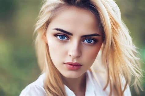 Una Chica De Ojos Azules Y Camisa Blanca Foto Premium