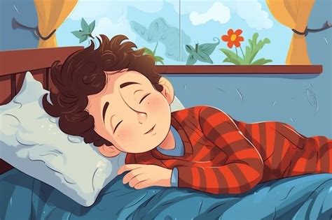 Niño de dibujos animados durmiendo en la cama Vector Premium