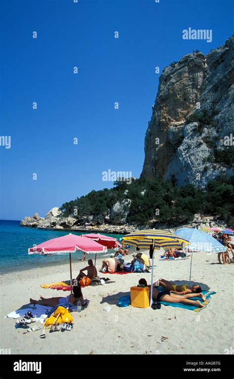 People Sunbathing At Beach Cala Di Luna Golfo Di Orosei Ogliastra