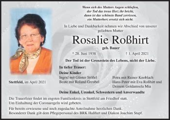 Rosalie Roßhirt Traueranzeige trauer inFranken de