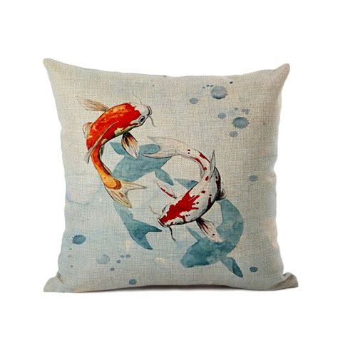 Koi Fish Pillow Cover Cushion Cover Decorative Watercolor Etsy