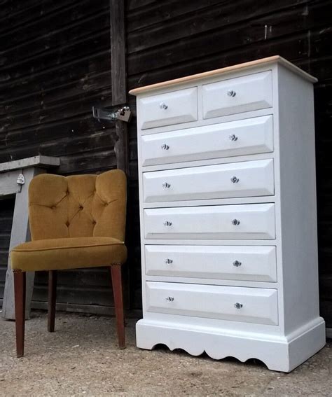 Vintage White Solid Pine Tallboy Chest Of Drawers Free Delivery