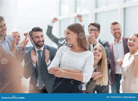 Professional Business Team Congratulating Their Leader Photo With