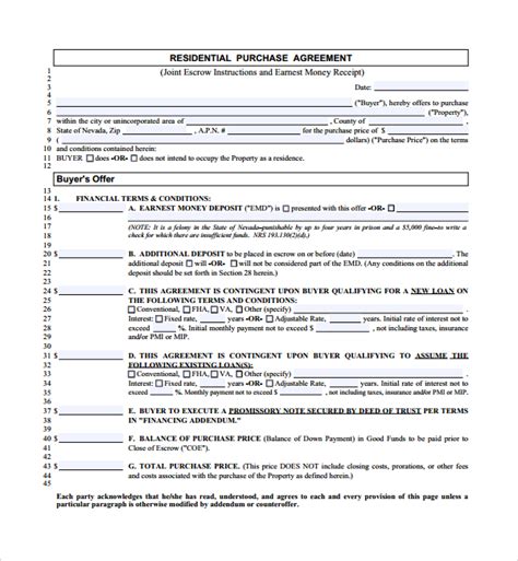 Free Sample Residential Purchase Agreement Templates In Pdf Ms Word