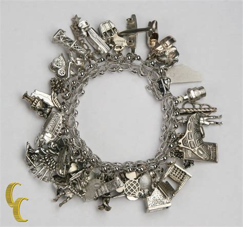 Unique Sterling Silver Charm Bracelet With 35 Charms EBay