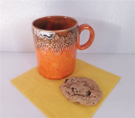 Bright Orange Speckle Large Coffee Mug With Flowers Wild Crow Farm