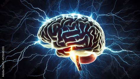 Digital Illustration Of Human Brain Electrical Activity Flashes And