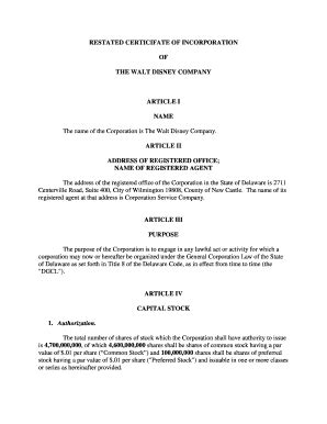 Fillable Online Restated Certicifate Of Incorporation Fax Email Print