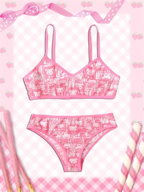 ROMWE Kawaii Cartoon Print Ringer Lingerie Set SHEIN USA