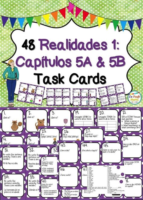 Realidades Auténtico 1 Chapters 5A and 5B Task Cards Spanish Review